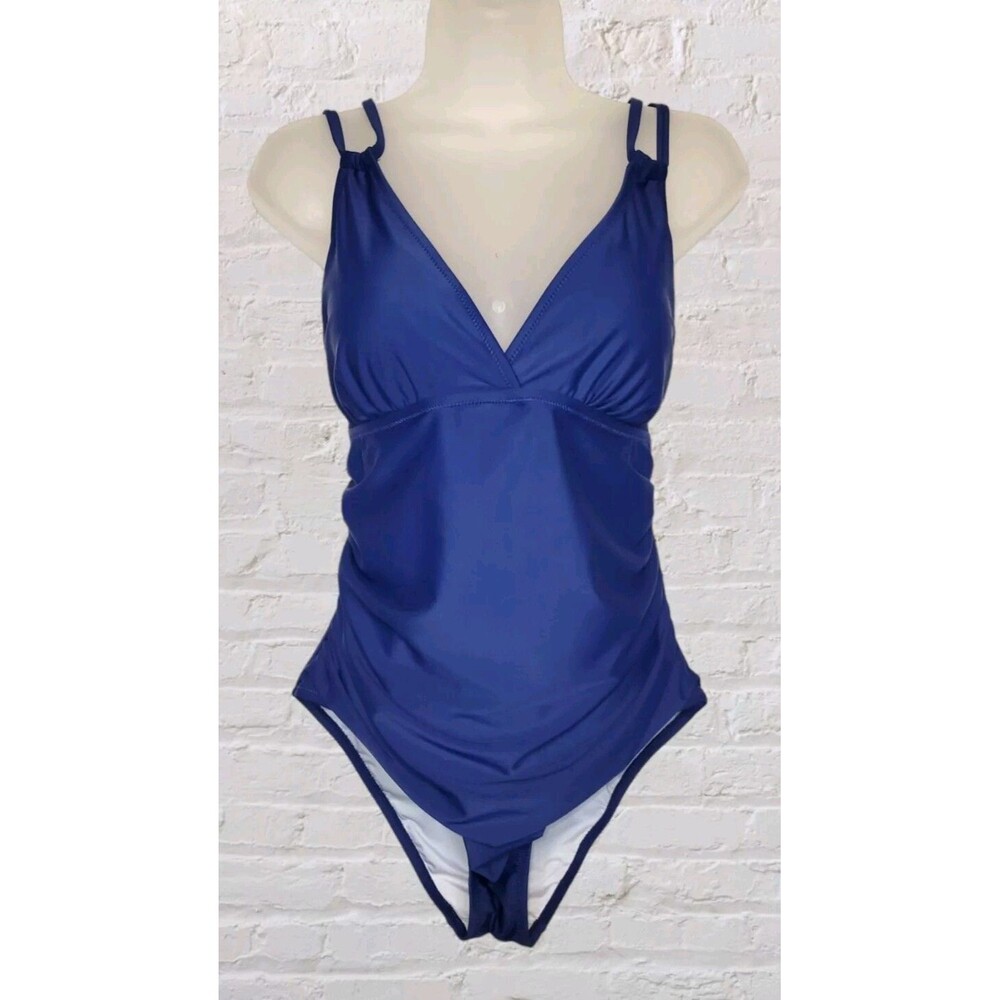 Charmo Tummy Control One Piece Swimsuit Size LG Navy Blue Open Back Beach